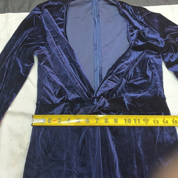NWOT Royal blue velvet jumpsuit with deep v neckline - Picture 2 of 10